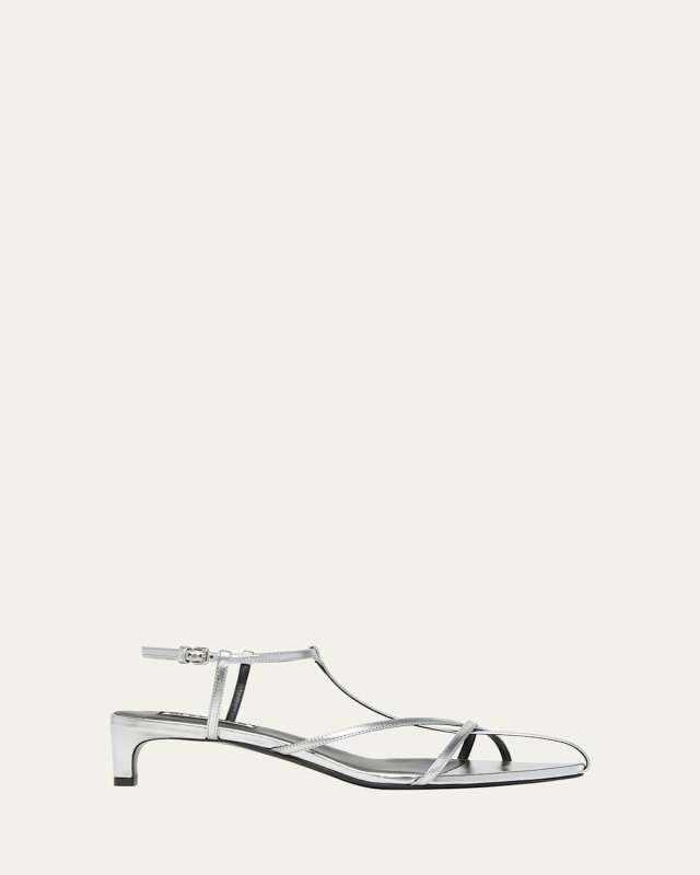 Metallic Kitten T-Strap Sandals